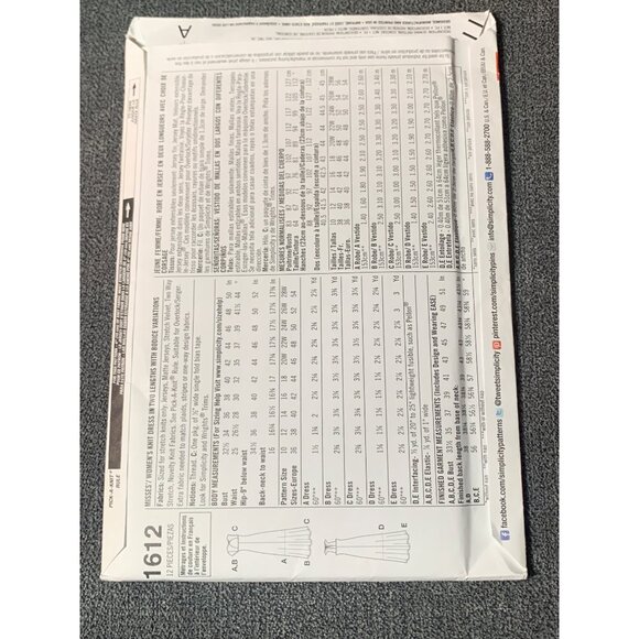 Simplicity 1612 Sewing Pattern Womens Dress Day Evening Styles Sizes 20W-28W - Picture 2 of 2